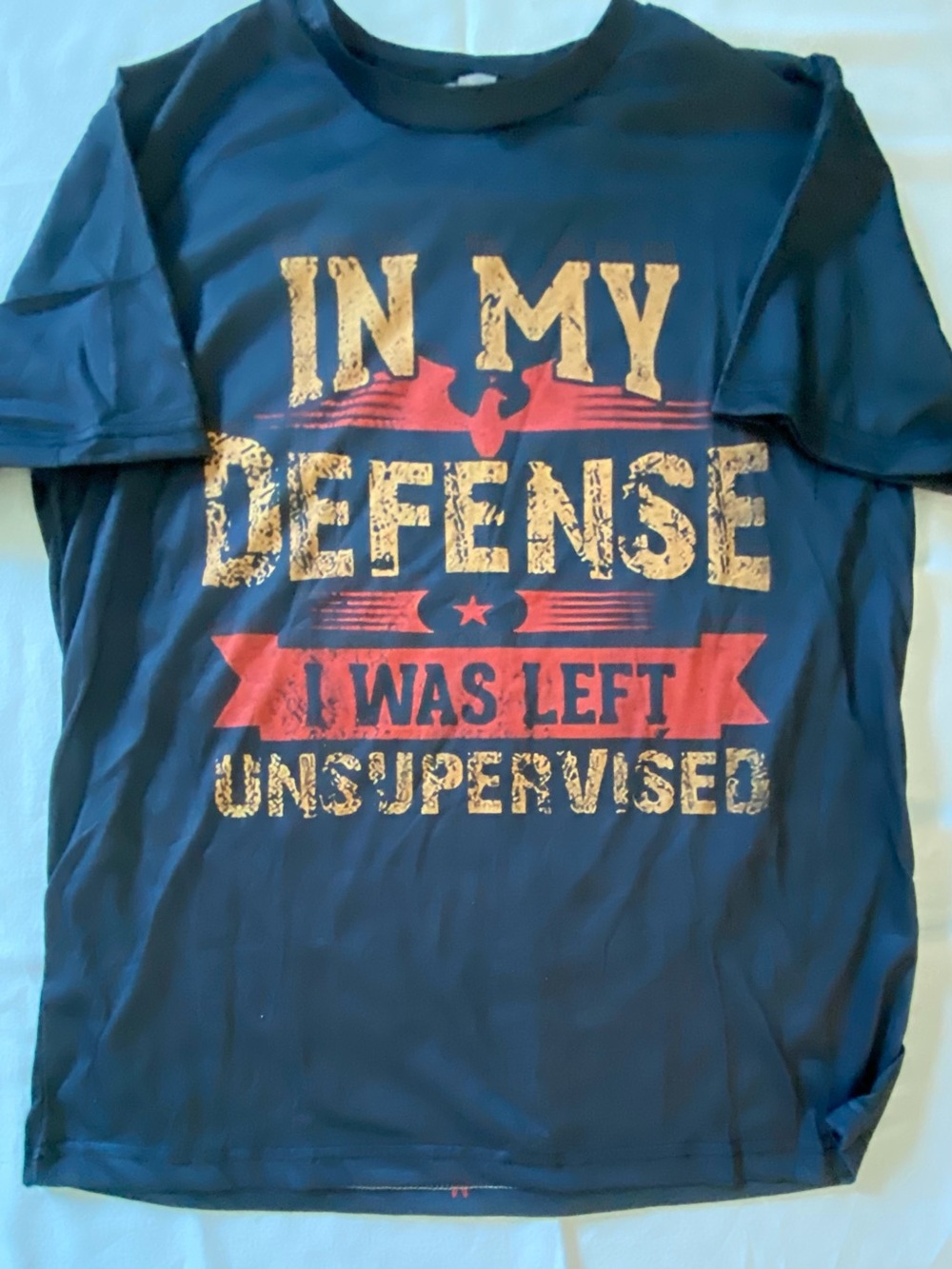 Men's Navy Graphic Tee - "In My Defense I Was Left Unsupervised"